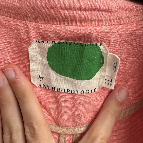 Anthropologie Coral Linen/Cotton Blend Jacket Size 2 - Picture 2 of 4